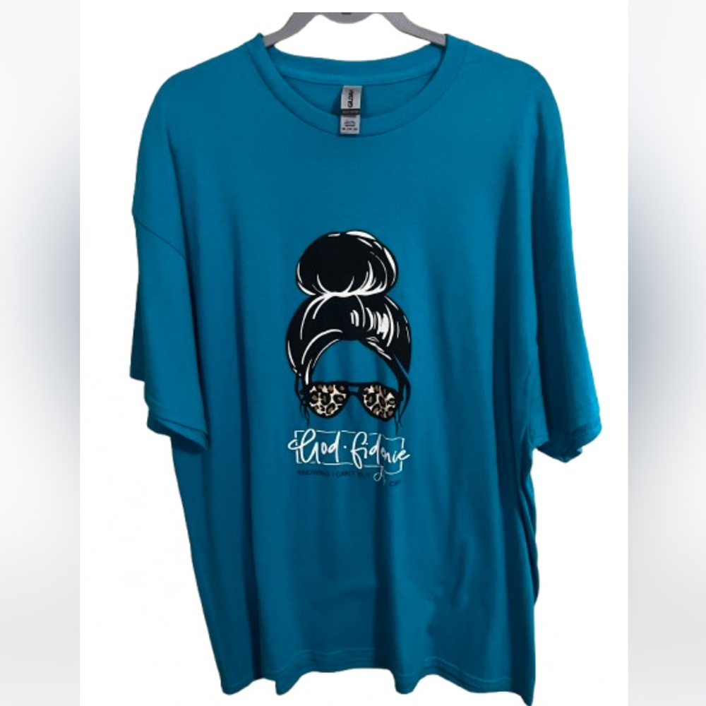 Gildan Heavy Cotton Godfidence Graphic Tee 2XL Blue Casual Loungewear Spiritual